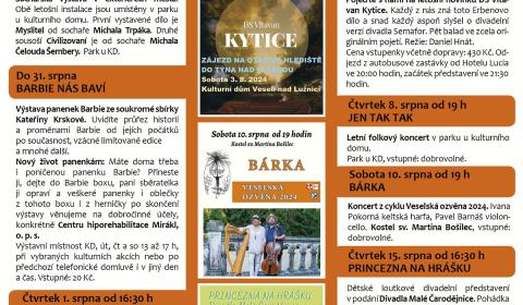 Program Kulturního domu Veselí nad Lužnicí - srpen 2024