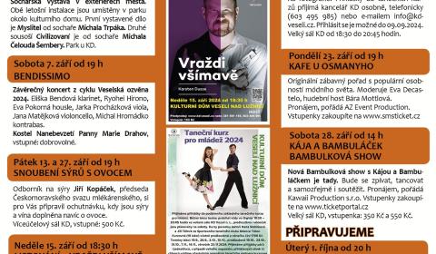Program Kulturního domu Veselí nad Lužnicí - září 2024