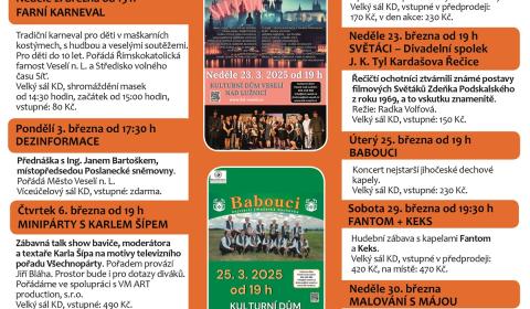 Program Kulturního domu Veselí nad Lužnicí - březen 2025