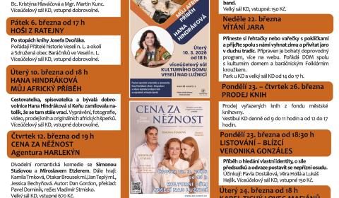Program Kulturního domu Veselí nad Lužnicí - březen 2026