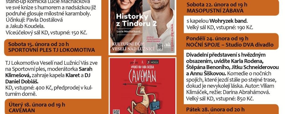 Program Kulturního domu Veselí nad Lužnicí - únor 2025