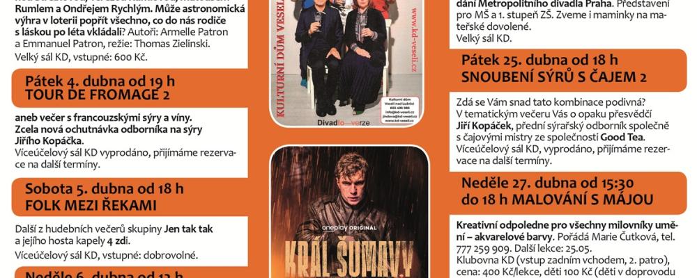 Program Kulturního domu Veselí nad Lužnicí - duben 2025