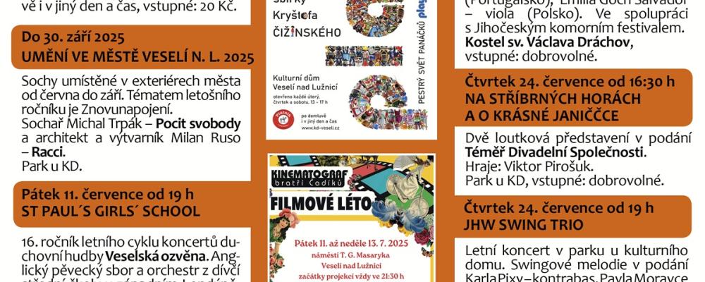 Program Kulturního domu Veselí nad Lužnicí - červenec 2025