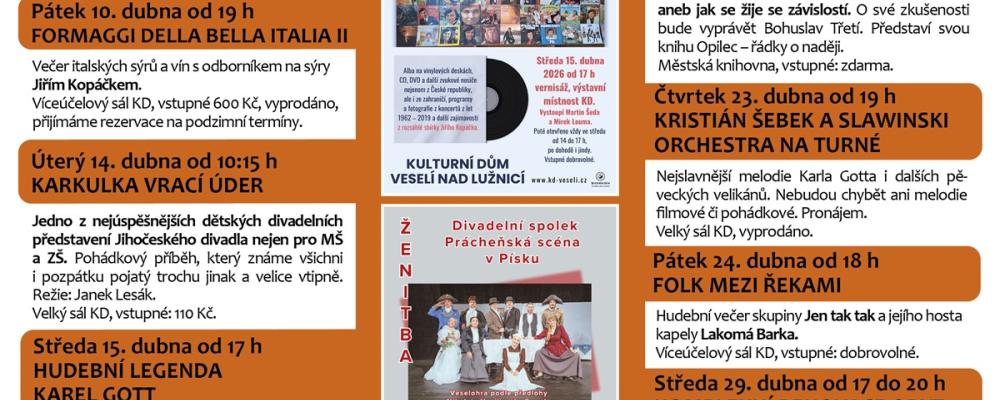 Program Kulturního domu Veselí nad Lužnicí - duben 2026