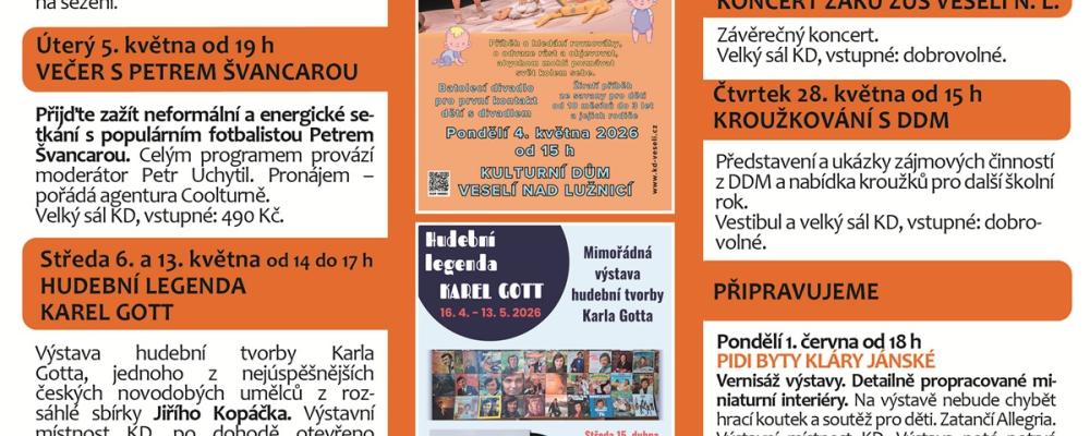 Program Kulturního domu Veselí nad Lužnicí - květen 2026