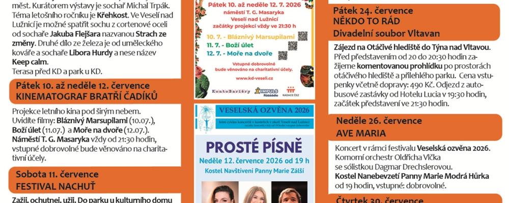 Program Kulturního domu Veselí nad Lužnicí - červenec 2026